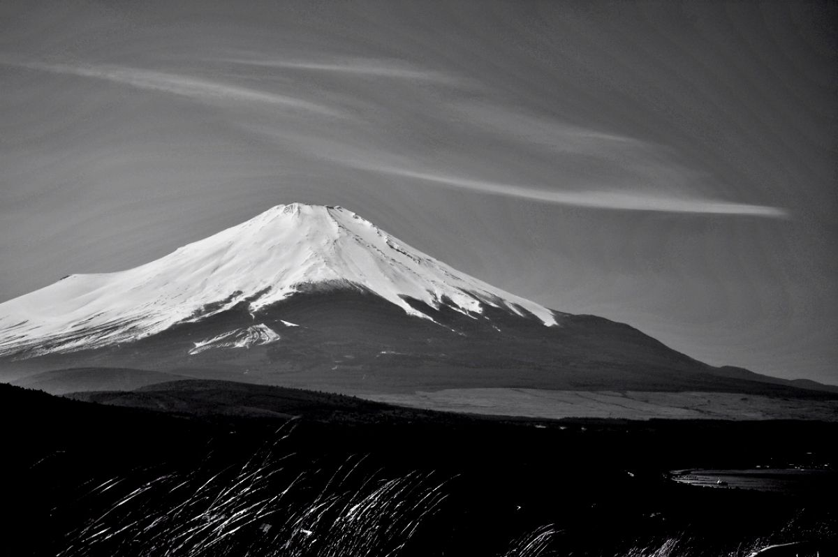 フォトグラフ　雪嶺の威容　松影に映える富士山　モノクロ写真作品　A142 モノクロ富士山 | GANREF