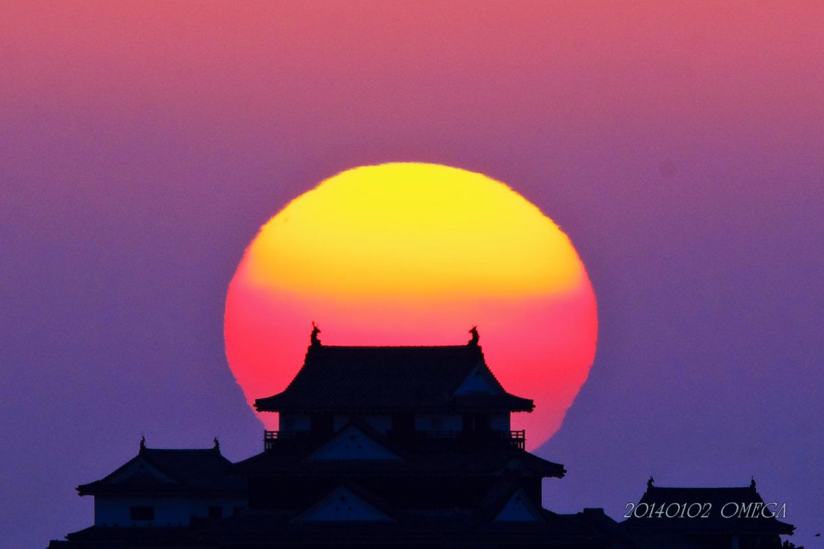 風景画/城の夕焼け「松山城の石垣」愛媛県 油絵SM 木製フレーム付き 絵画 風景画 日本の城 長野県松本城 インテリアアート額付き